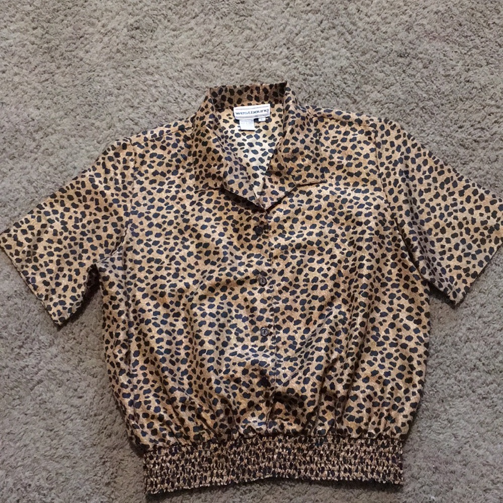 Westbound Ladies Leopard Print Button Blouse Sz L - image 1
